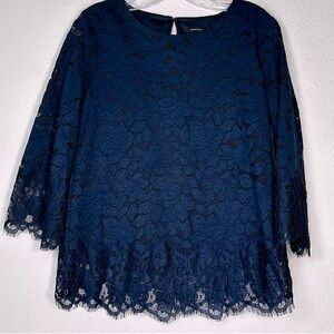 Banana‎ Republic Floral Lace Pullover Blouse 3/4 Flare Sleeve Sz Small